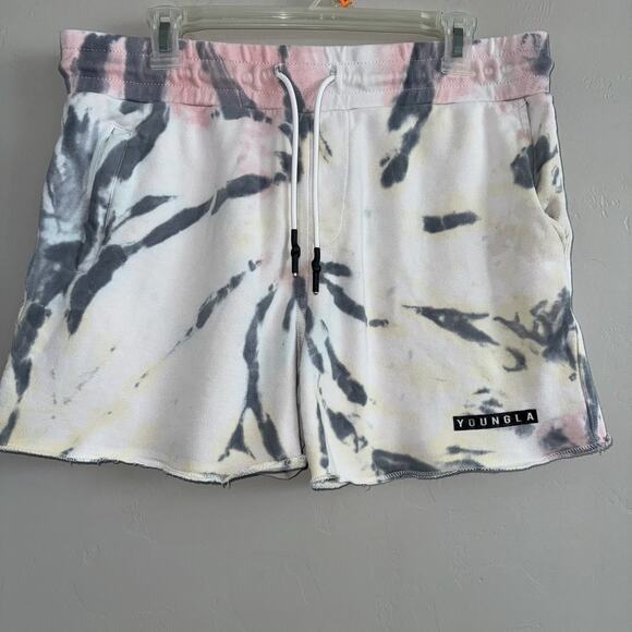 YoungLA Men’s Shorts Size XL Pockets Tie Dye Drawstring White Black Pink Yellow - Picture 1 of 8